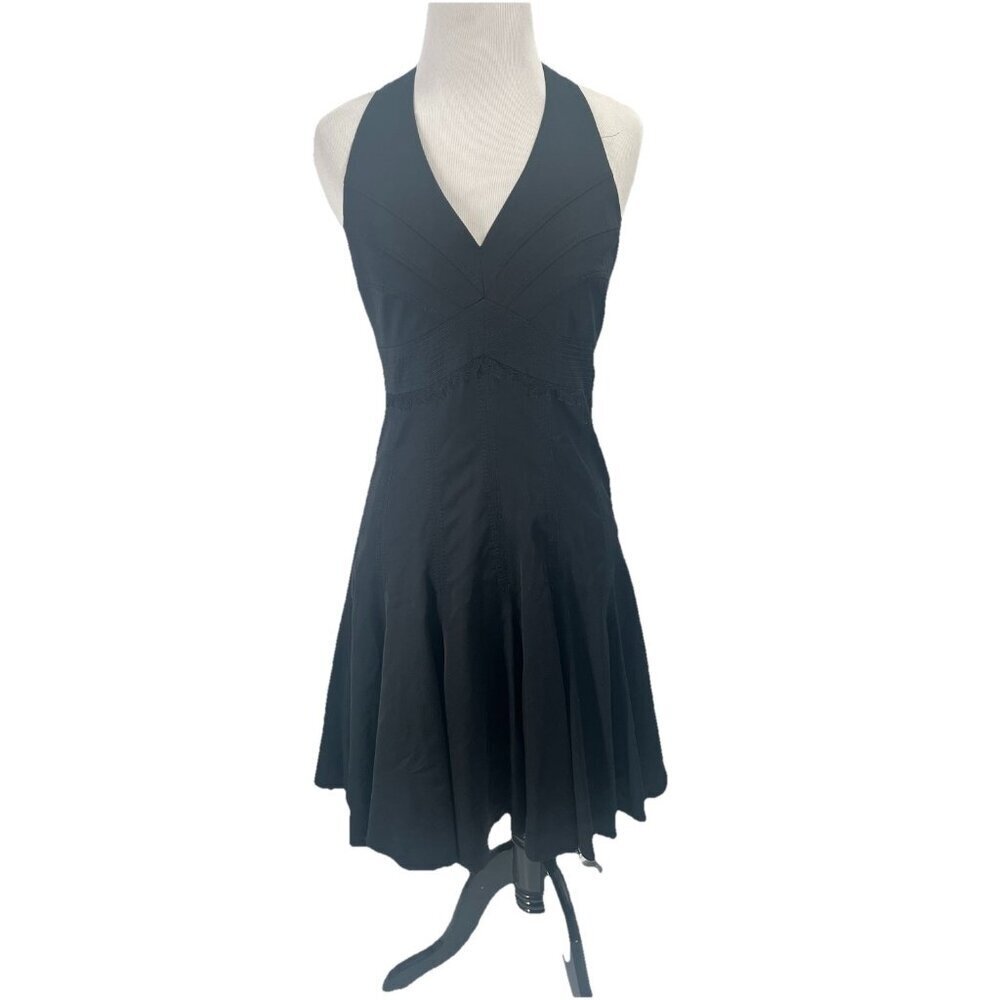 Karen Millen Y2k Black Halter Dress Goth Witchy Lace Trim Sz 4